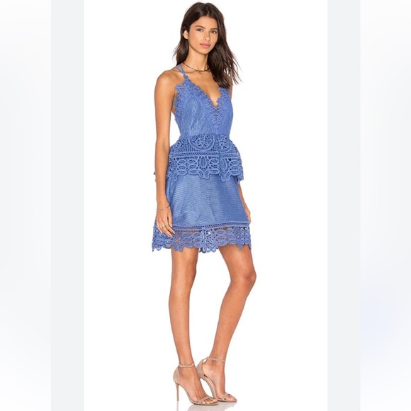 Self-Portrait Dresses & Skirts - Self Portrait Lace Peplum Dress in Cornflower Blue Size 4